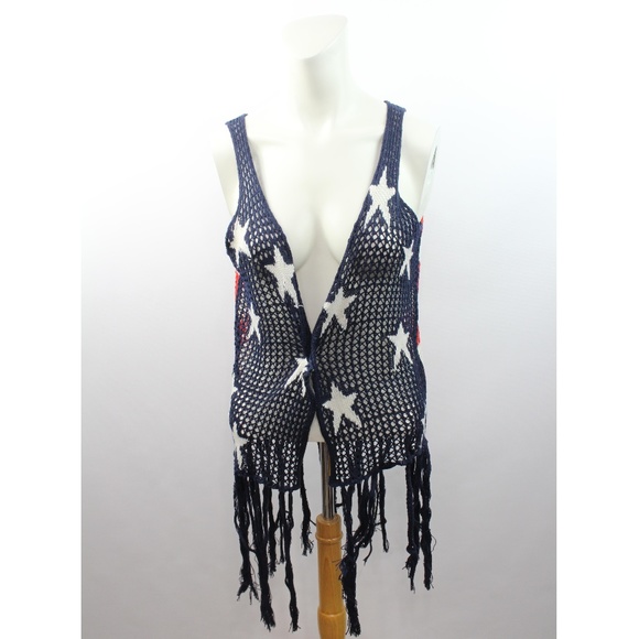 The classic Tops - NWT The Classic Usa Flag Cardigan Boho Crochet Top